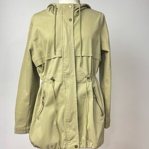 Daytrip Sage Green Utility Jacket Hooded Drawstring Waist Zip Snap Coat Size L